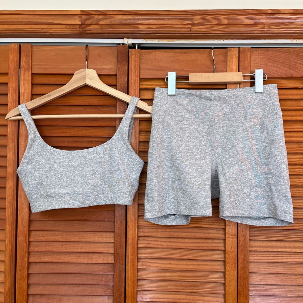 Outdoor Voices Light Gray Exercise Set - Bra and Bike Shorts